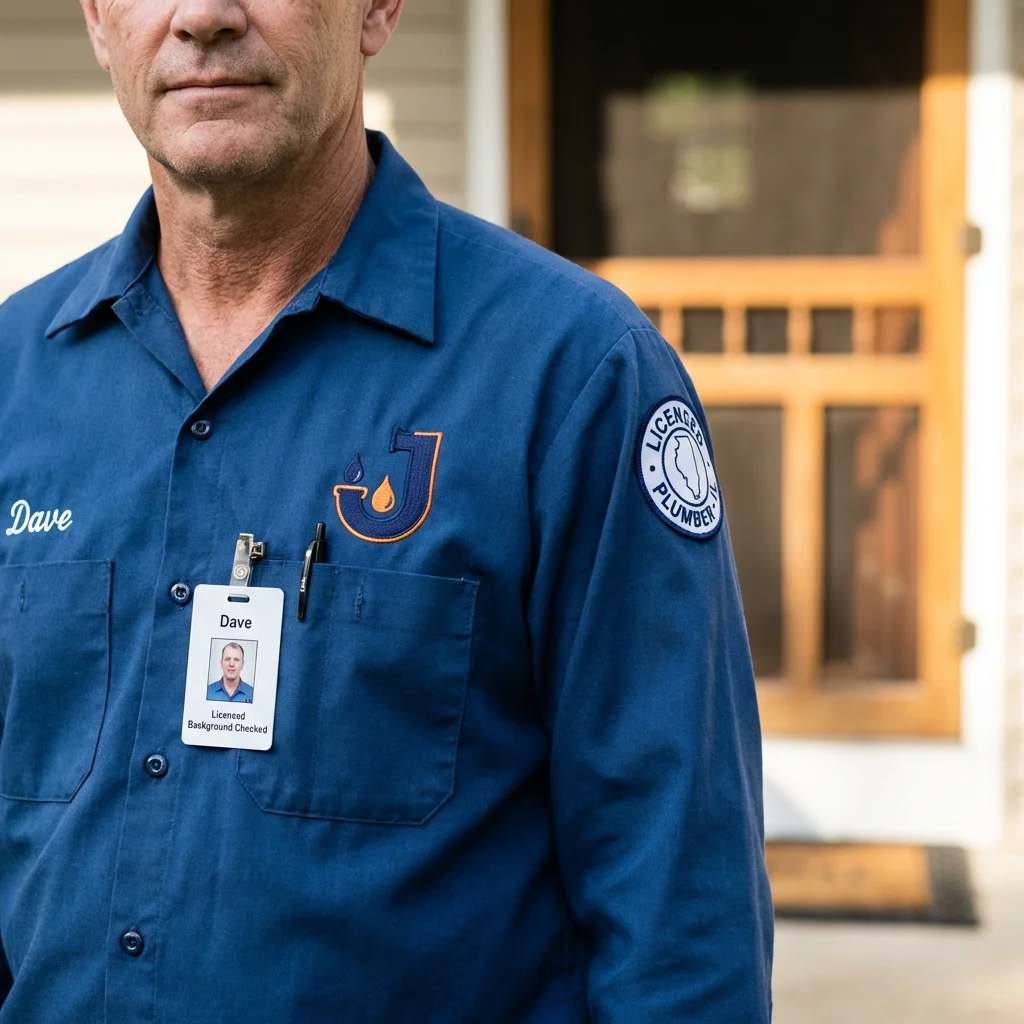 Licensed plumber showing ID badge in Mountlake Terrace, WA