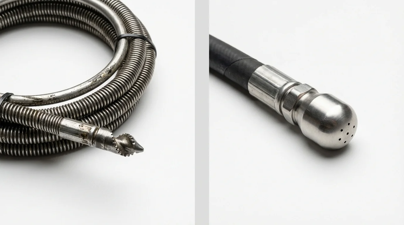 Drain snake cable and hydro jetting nozzle used for drain cleaning in Mountlake Terrace, WA