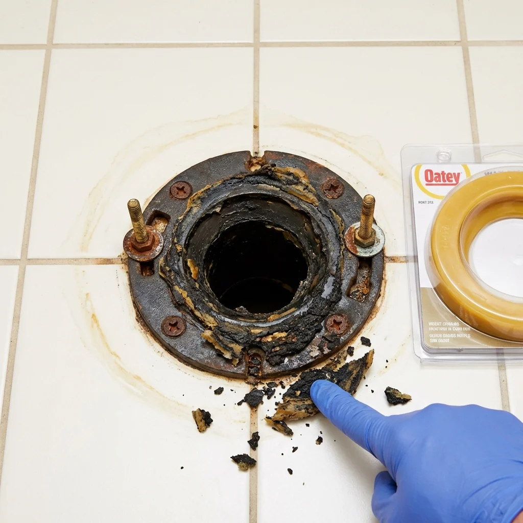 Failed wax ring showing water seepage at the base of a toilet in a Mountlake Terrace, WA home