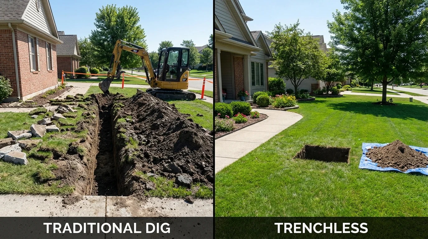 Trenchless sewer repair with minimal yard damage versus traditional excavation in Mountlake Terrace, WA